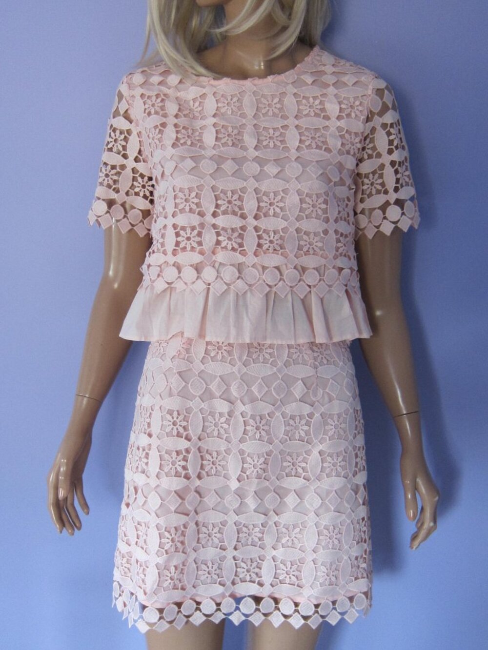 SANDRO PARIS Blush Pink Lace Claude Skirt Size S Summer Cocktail/Wedding